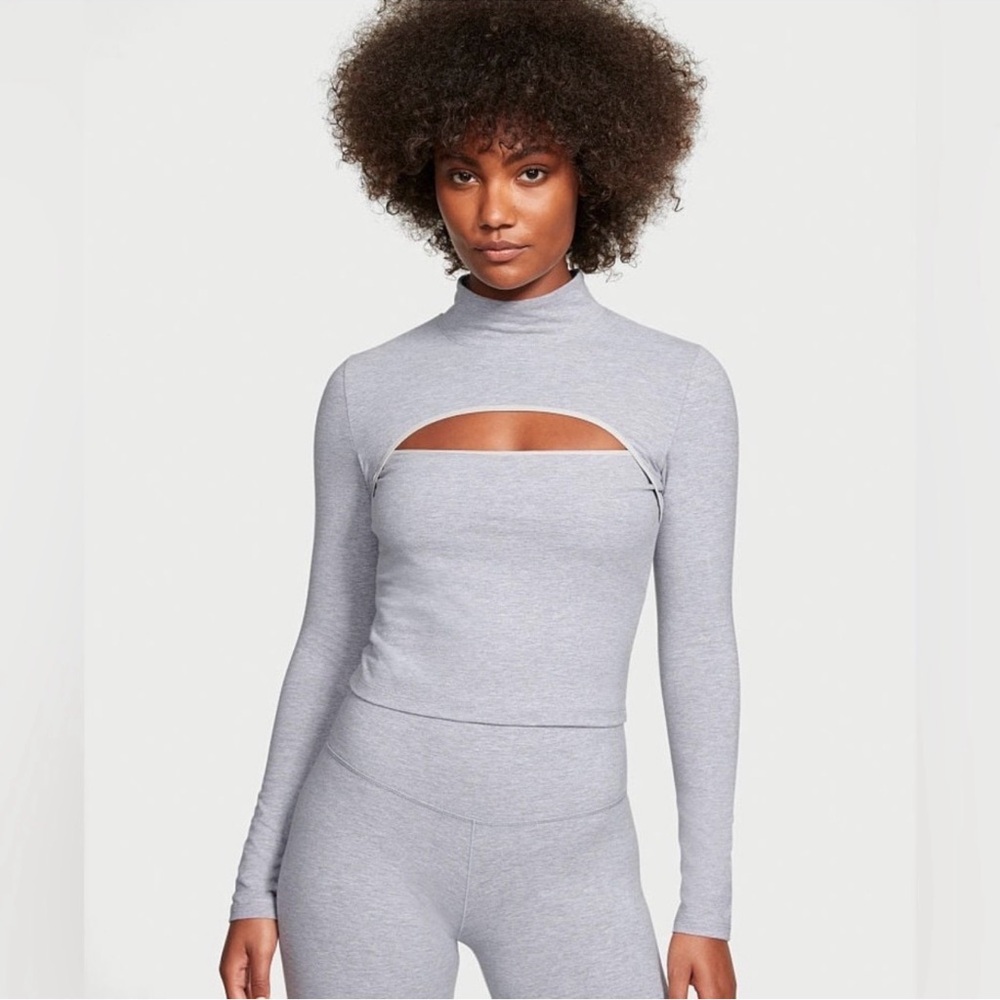 Victoria's Secret Cotton Cutout Long Sleeve Top Heather Gray 2XL  Stretchy Nice